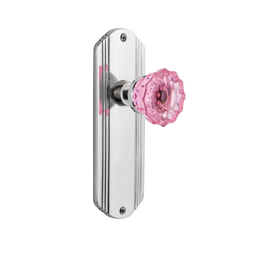 Nostalgic Warehouse DECCRP Colored Crystal Deco Plate Passage Crystal Pink Glass Door Knob in Bright Chrome